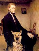 Miroslav Kraljevic Selfportrait with a dog France oil painting artist
